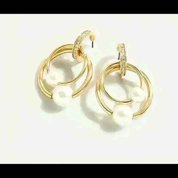 J Crew Pearl Drop Hoop Earrings - Picture 3 of 4